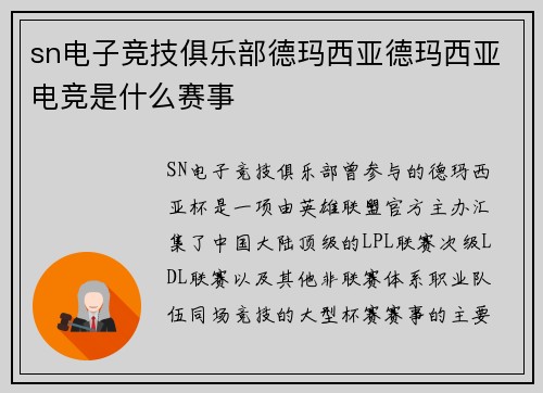sn电子竞技俱乐部德玛西亚德玛西亚电竞是什么赛事